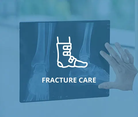 X-ray of a foot with a fracture care symbol, highlighting foot health services.